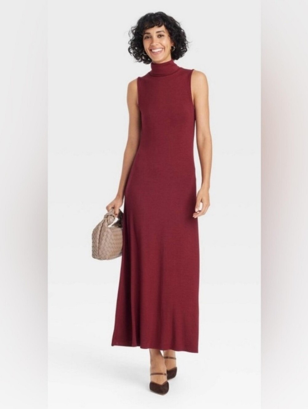 ​A New Day Burgundy Red Ribbed Turtleneck Sleeveless Stretchy Maxi Dress XL